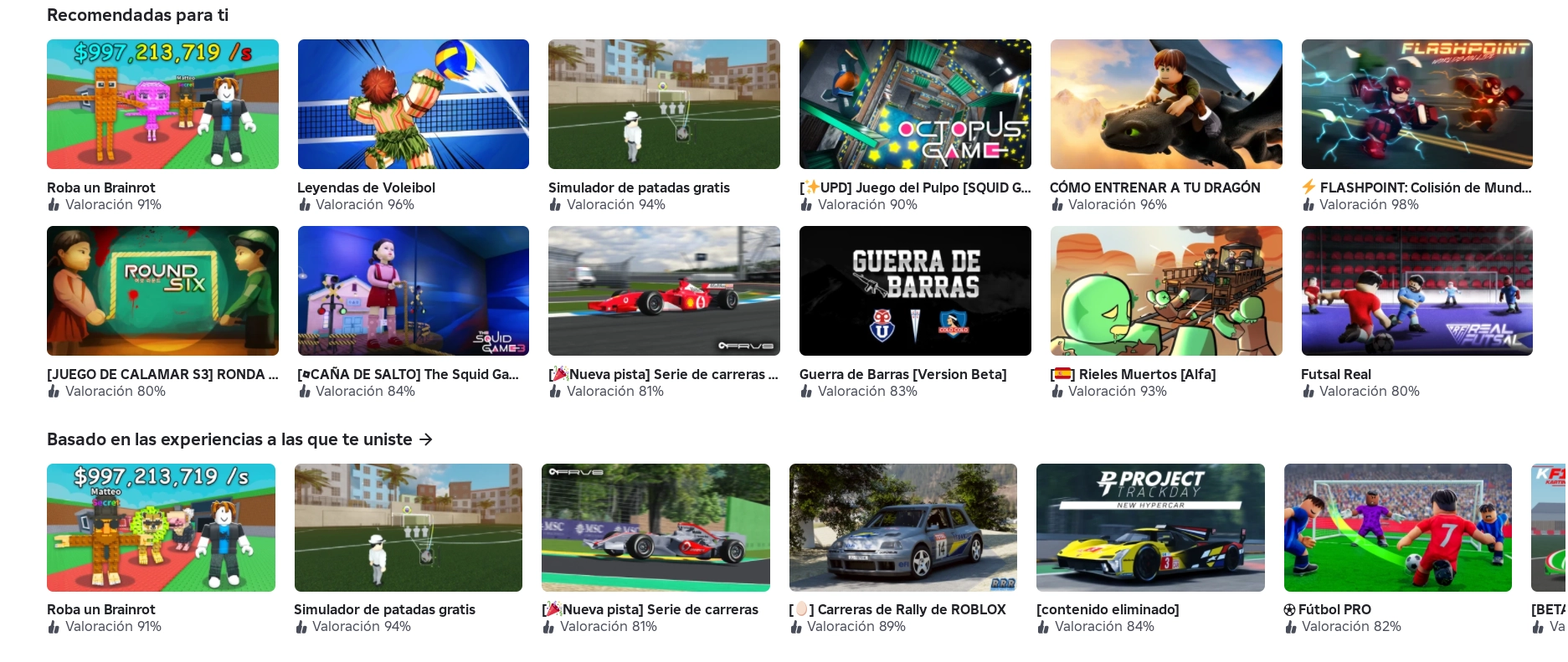 Catalogo de juegos Roblox